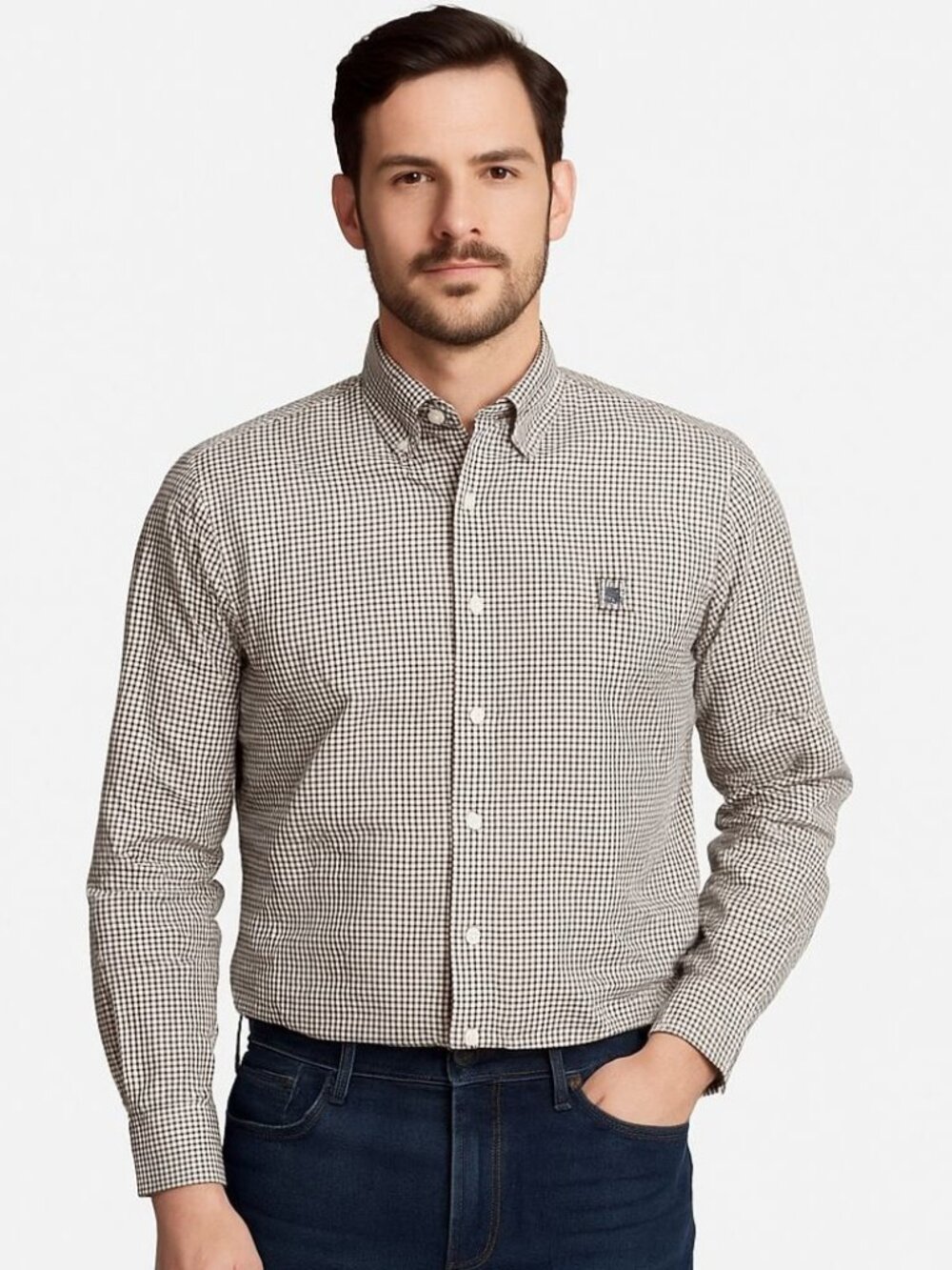 Ralph Lauren Mens Shirt Stretch Woven Button Down Brown Check Long Sleeve Size M